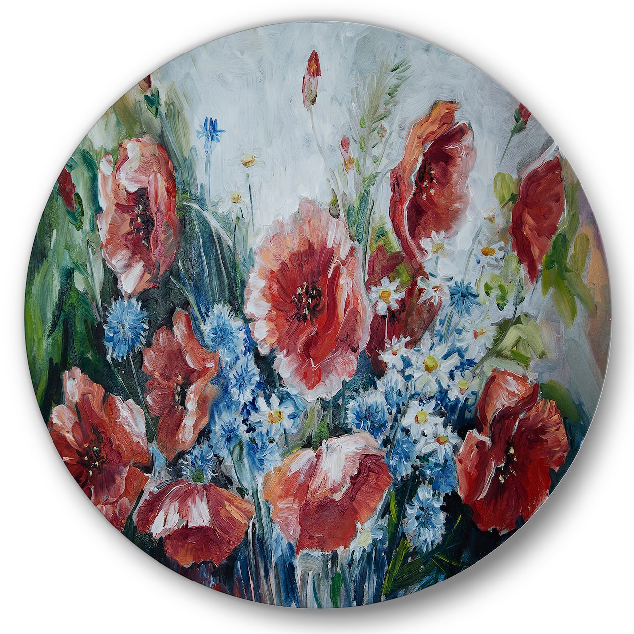 Designart - Retro Bouquet of Poppies - Traditional Metal Circle Wall Art